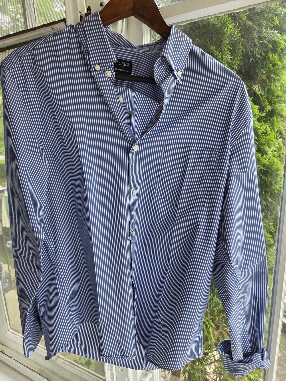 J. Crew Navy and White Pinstripe Button-Down Shirt